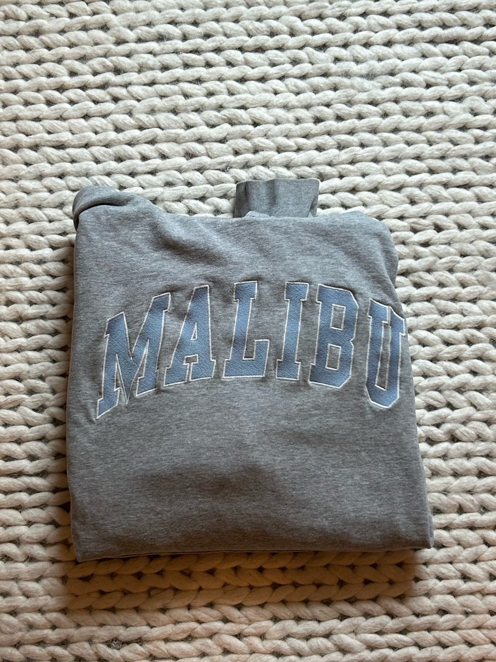 Brandy Melville Gray Crewneck with Light Blue 'Malibu' Print